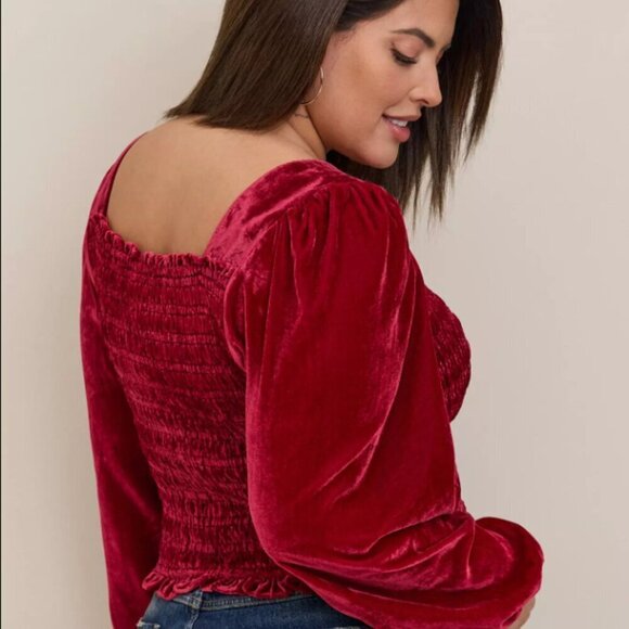 Torrid Velvet Smocked Blouson Sleeve Crop Top 3x NWT NEW - Picture 4 of 11